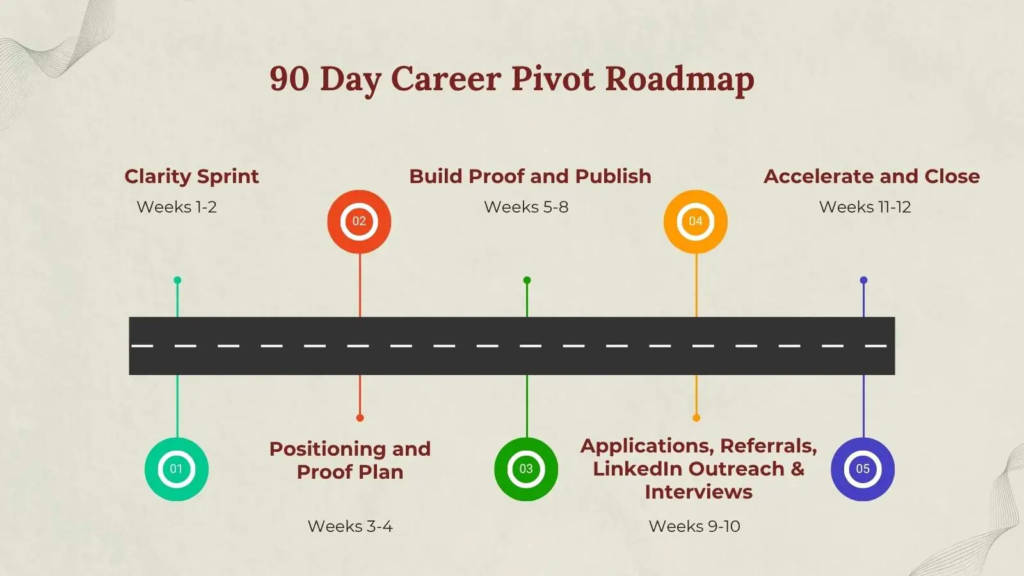 90-day-career-pivot-roadmap.webp Five-phase 90-day career pivot roadmap timeline